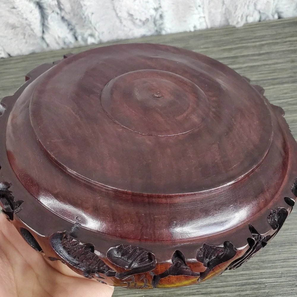 Detailed Craved‎ Safari Jungle Animals Dark Rosewood Thick Decorative Bowl 6.5